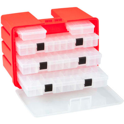 Plano 932001 StowAway® Drawer Rack System, (3) L (2) S Boxes, 16"L x 12"W x 10"H, Red/Clear - Pkg Qty 4
