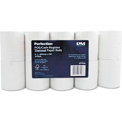 PM Company® Single-Ply Thermal Cash Register/POS Rolls 07906, 3-1/8" x 230', White, 10/Pack