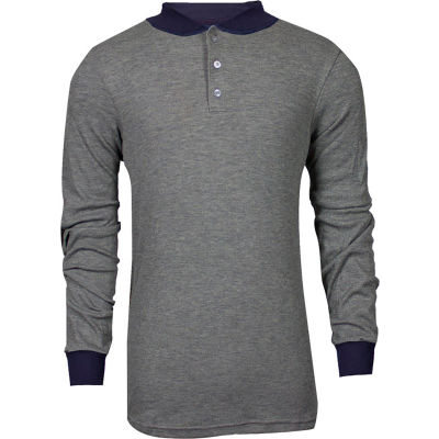 TECGEN CC™ Flame Resistant Long Sleeve Henley, M, Gray, C541NGEBSLSMD