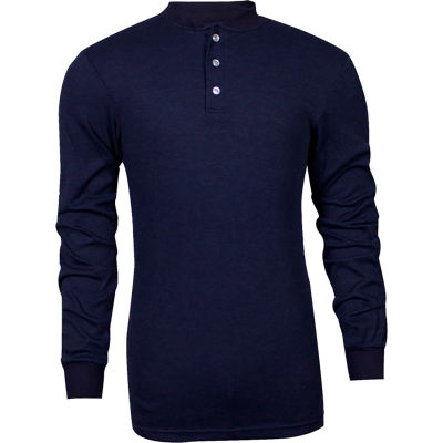 TECGEN CC™ Flame Resistant Long Sleeve Henley Navy 2XL, Navy, C541NNBBSLS2XL