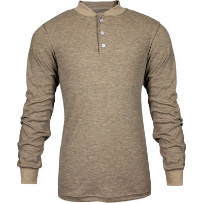 TECGEN CC™ Flame Resistant Long Sleeve Henley, XL, Tan, C541NTNBSLSXL