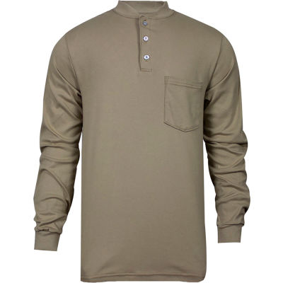 National Safety Apparel® Flame Resistant Classic Cotton Henley, XL, Khaki, C54PABSLSXL