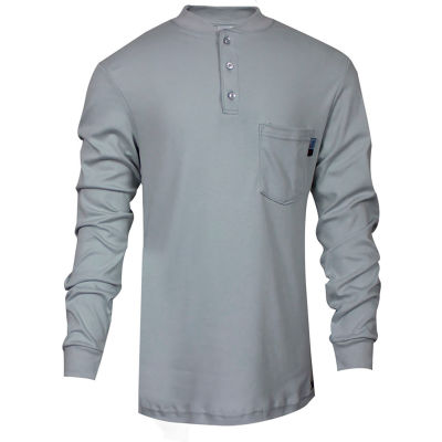 National Safety Apparel® Flame Resistant Classic Cotton Henley, 3XL, Gray, C54PGBSLS3XL