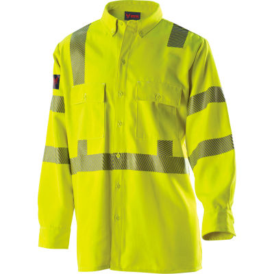 DRIFIRE® Hi-Vis Work Shirt, Type R, Class 3, L, Fluorescent Yellow, DF2-AX3-324LS-HY-LG