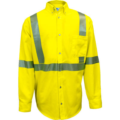VIZABLE® FR Hi-Vis Work Shirt, UltraSoft®, Type R, Class 3, XL, Yellow, SHRTD3C3XLLRG