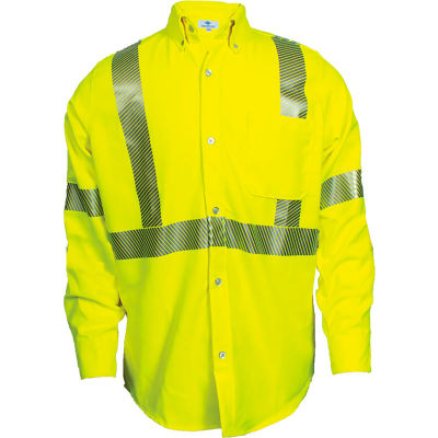 VIZABLE® FR Hi-Vis Work Shirt, Type R, Class 3, 3XL, Fluorescent Yellow, SHRTV3C33XLRG