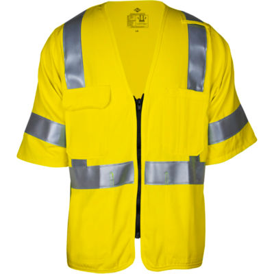 VIZABLE® Flame Resistant Deluxe Dual Hazard Road Vest, Type R, Class 3, XL, Yellow