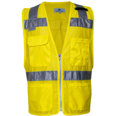 VIZABLE® Hi-Vis Deluxe Micro Mesh Road Vest, ANSI Class 2, Type R Type R Class 2, S, Yellow