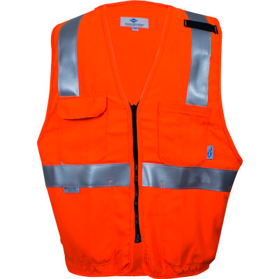 VIZABLE® Flame Resistant Hi-Vis Deluxe Road Vest, ANSI Class 2 Level 2, XL, Orange