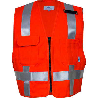VIZABLE® Flame Resistant Hi-Vis Short Waist Deluxe Vest, Non-ANSI, M, Orange