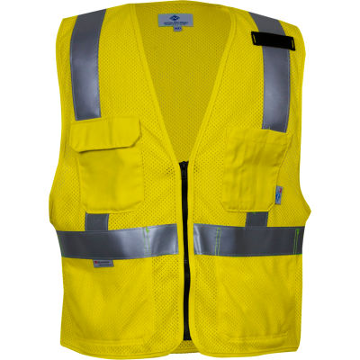 VIZABLE® Flame Resistant Hi-Vis Deluxe Road Vest, ANSI Class 2, Type R, 3XL, Yellow