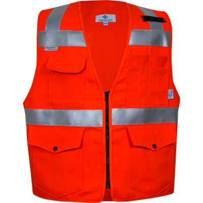 VIZABLE® Flame Resistant Hi-Vis Survey Vest, Non-ANSI, XL, Orange