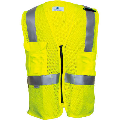VIZABLE® Flame Resistant Deluxe Anti-Static Hi-Vis Mesh Vest, ANSI Class 2, Type R, 3XL, Yellow