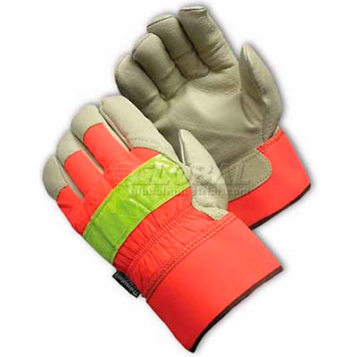 PIP Hi-Visibility Leather Gloves, Insulated W/3M® Thinsulate, Rubberized Safety, XL