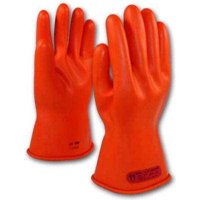 PIP Electrical Rated Gloves, 11"L, Unlined, Smooth Finish, Beaded, Orange, Class 0, Size 12