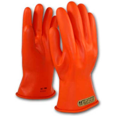 PIP Electrical Rated Gloves, 11"L, Unlined, Smooth Finish, Beaded, Orange, Class 00, Size 12