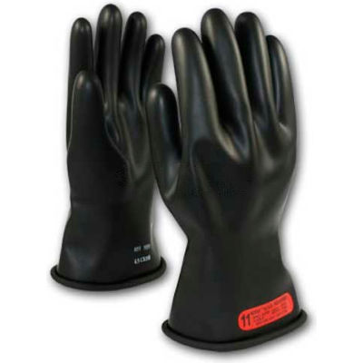 PIP Electrical Rated Gloves, Black, 11", Unlined, Smooth Finish, Beaded, Class 0, 9