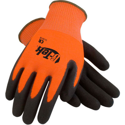 PIP G-Tek® CR Hi-Vis Orange Nitrile Grip Gloves W/ HPPE/Glass Liner, Black Palm, M, 1 DZ