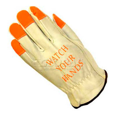 PIP Top Grain Cowhide Drivers Gloves, Keystone Thumb, Quality Grade Hi-Vis Finger, M