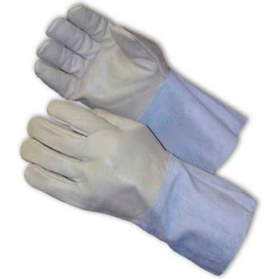 PIP Mig Tig Welder's Gloves, Top Grain Cowhide, 4-1/2"Length, Leather Gauntlet, Size L