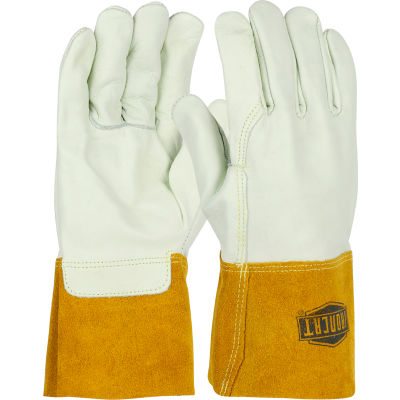 Ironcat Heavyweight Top Grain Cowhide MIG Welding Gloves, Ivory, XL, All Leather - Pkg Qty 12