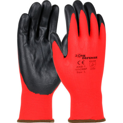 Zone Defense Red Nylon Shell Coated Gloves, Black Nitrile Palm Coat, Large - Pkg Qty 12