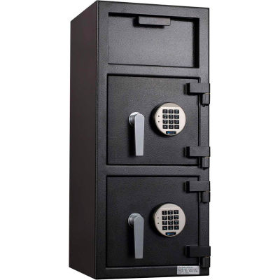 Protex FDD-3214 II Narrow Body Dual Door Depository Safe With Electronic Lock  14" x 14" x 32" Gray