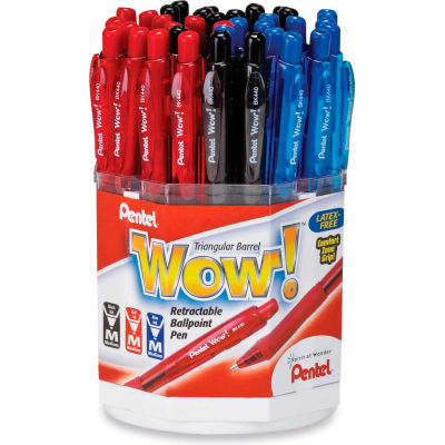 Pentel® Wow! Ballpoint Retractable Pen Display Box, Medium, Black/Blue/Red Ink, 36/Display Box