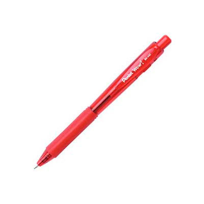 Pentel® Wow! Ballpoint Retractable Pen, Rubber Grip, Medium, Red Ink, Dozen