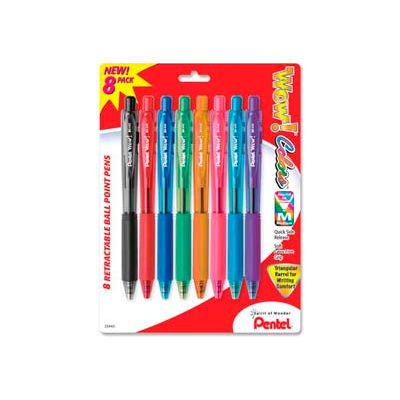 Pentel® Wow! Ballpoint Retractable Pen, Rubber Grip, Medium, Assorted Ink, 8/Pack