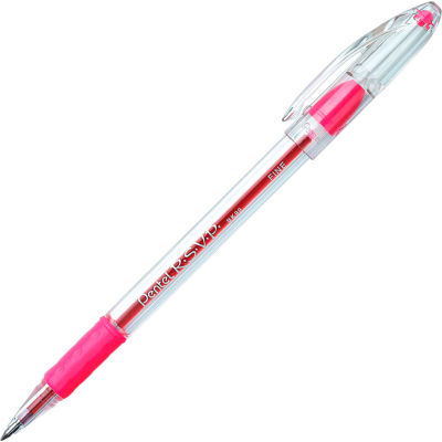 Pentel® RSVP Ballpoint Stick Pen, Fine, Clear Barrel, Pink Ink, Dozen