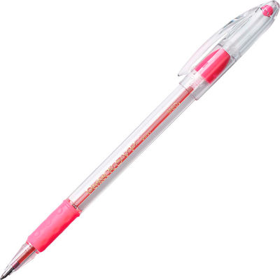 Pentel® RSVP Ballpoint Stick Pen, Medium, Clear Barrel, Pink Ink, Dozen