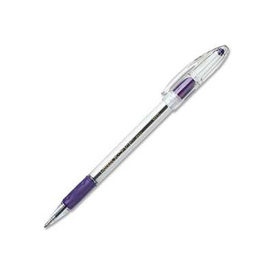 Pentel® RSVP Ballpoint Stick Pen, Medium, Clear Barrel, Violet Ink, Dozen