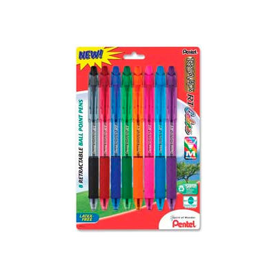 Pentel® RSVP Ballpoint Retractable Pen, Refillable, Medium, Assorted Ink, 8/Pack
