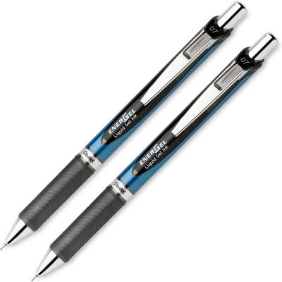 Pentel® EnerGel Retractable Gel Pen, Refillable, Metal Tip, 0.7mm, Black Ink, 2/Set