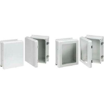 Hoffman HJB606HWPL1LG Flat Hinged Latch Wndw Cvr Encl, 7.31x7.31x4.96, Fiberglass
