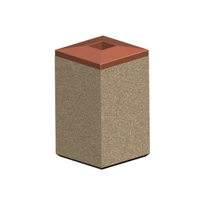 Petersen Square 22 Gallon Concrete Receptacle with Plastic Lid - Tan - TC-SF-22 Sand Tan