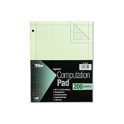 Engineering Computation Pad, 8-1/2x11, 3-Hole, 16 Lb. Green Bond, 100 ...