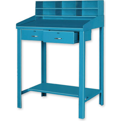 Pucel Shop Desk 1236 with 2 Drawers 36"W x 30"D x 42"H Sloped Surface - Blue