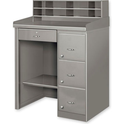 Global Industrial Pedestal Shop Desk W/ 4 Drawers & Shelf, 39"W x 28"D, Gray