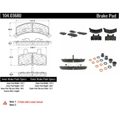 Posi Quiet Semi-Metallic Brake Pads with Hardware , Posi Quiet 104.03680
