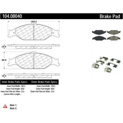 Posi Quiet Semi-Metallic Brake Pads with Hardware , Posi Quiet 104.08040