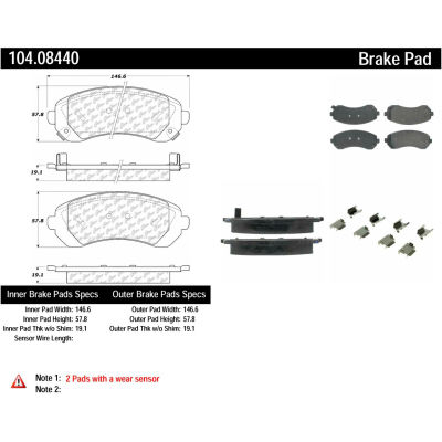Posi Quiet Semi-Metallic Brake Pads with Hardware , Posi Quiet 104.08440