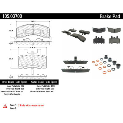 Posi Quiet Ceramic Brake Pads with Shims and Hardware , Posi Quiet 105.03700