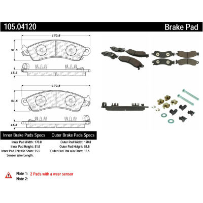 Posi Quiet Ceramic Brake Pads with Shims and Hardware , Posi Quiet 105.04120
