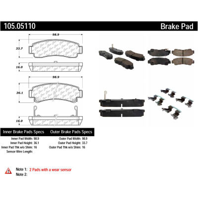 Posi Quiet Ceramic Brake Pads with Shims and Hardware , Posi Quiet 105.05110