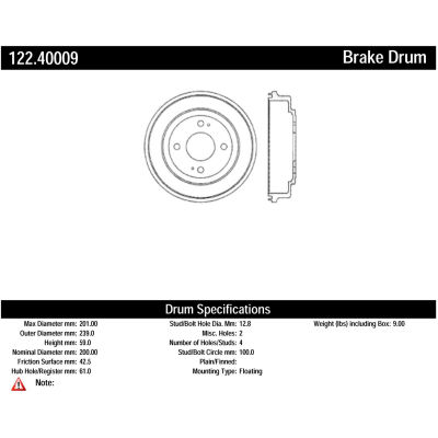Centric Parts 122.44039 Brake Drum 