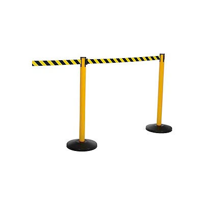 Yellow Post Safety Barrier, 11 Ft., Yellow/Black Belt - Pkg Qty 2