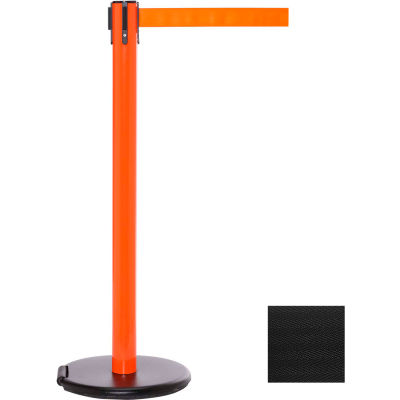 Orange Post Safety Barrier, 11 Ft., Black Belt - W/Roller Base - Pkg Qty 2