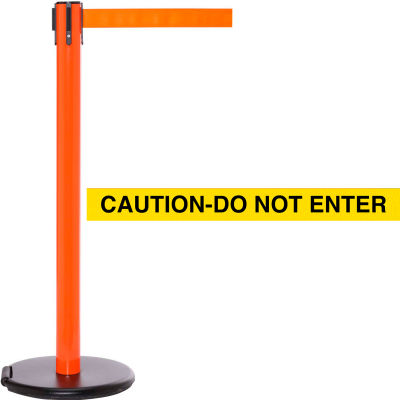Orange Post Safety Barrier, 11 Ft., Yellow/Black Belt "Caution-Do Not Enter"-W/Roller Base - Pkg Qty 2